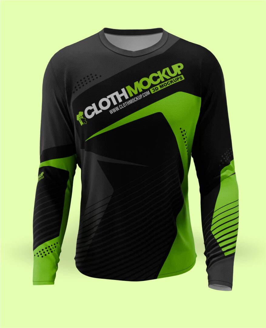Black and green long sleeve jersey mockup for sportswear.