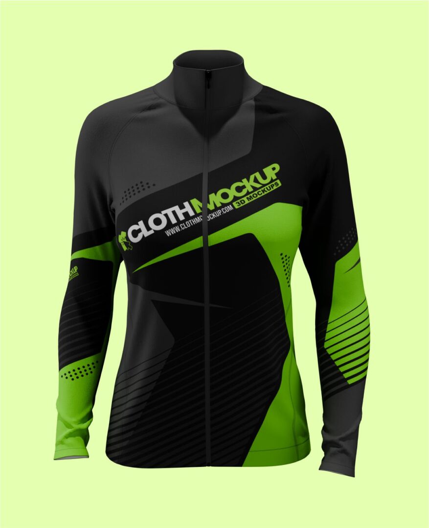 Sporty black and green jacket mockup with full zipper and modern design.